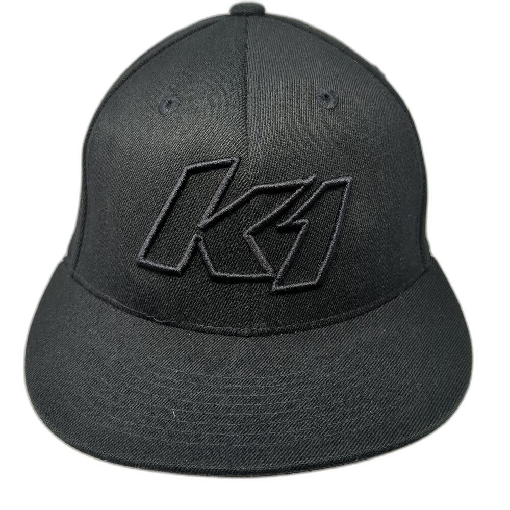 K1 Fitted Baseball Cap Black Size 7 1/4 Embroidered 6 Panel 210 Fitted